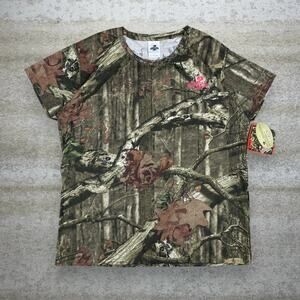 Vintage Y2K Mossy Oak Shirt Womens XL Hunting Camo Cotton Short Sleeve Woodland